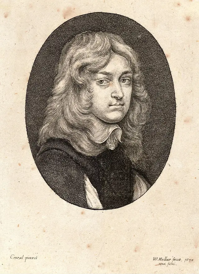 Wenceslaus Hollar, Samuel Morland, gravura · Universidade de Toronto · Domínio público (`File:Wenceslas Hollar - Sir Samuel Morland (.) (State 2).jpg`).