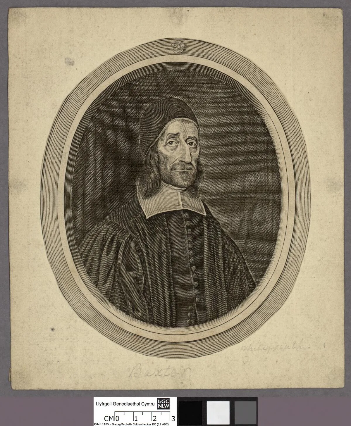 Robert White, Richard Baxter, gravura, 1681 · National Library of Wales · Domínio público (`File:Portrait of Richard Baxter (4674030).jpg`).