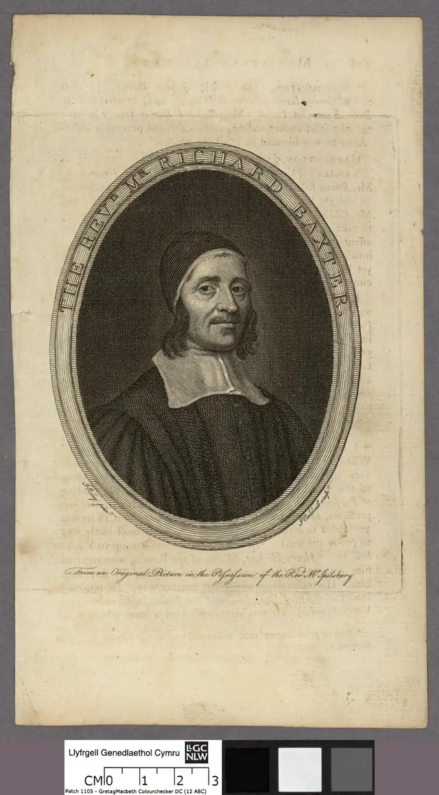 James Caldwall, Richard Baxter, gravura, séc. XVIII · National Library of Wales · Domínio público (`File:Portrait of Revd. Mr. Richard Baxter (4673203).jpg`).