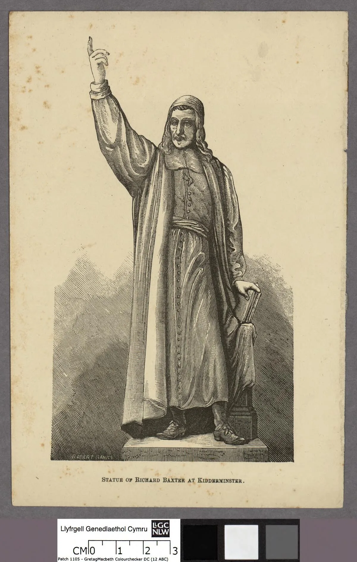 Robert Banks, a estátua de Richard Baxter em Kidderminster, foto, c. 1875 · National Library of Wales · Domínio público (`File:Portrait of Statue of Richard Baxter at Kidderminster (4673618).jpg`).