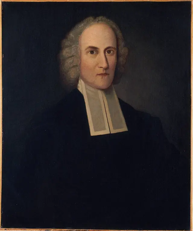 Jonathan Edwards, por H. A. Loop (1860) segundo Joseph Badger · Princeton University Art Museum · Domínio público (`File:Jonathan Edwards (Princeton Portrait).jpg`).