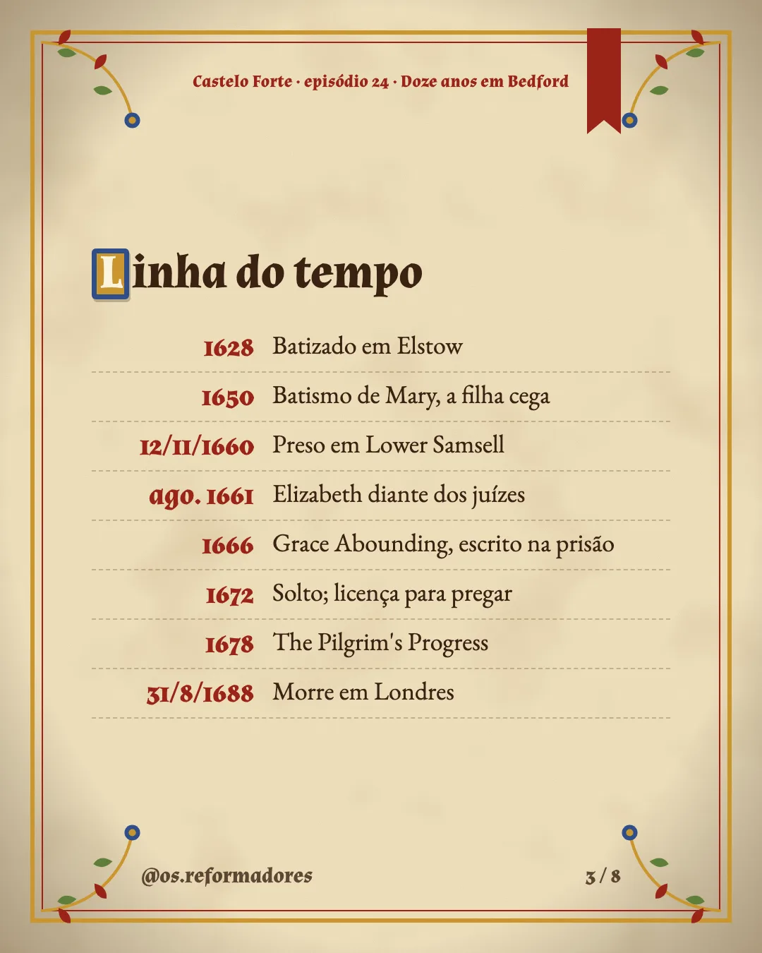 Cartão 3 do resumo de Doze anos em Bedford