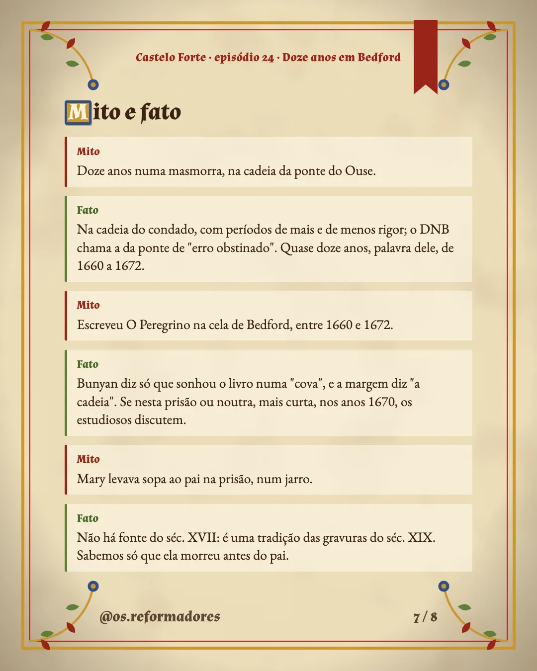 Cartão 7 do resumo de Doze anos em Bedford