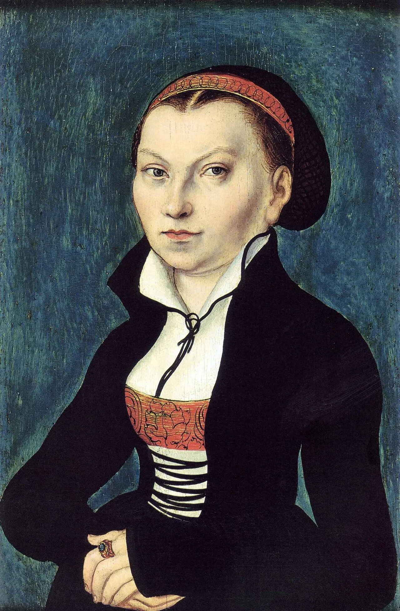 Lucas Cranach, o Velho, Catarina von Bora, 1526. Herzog August Bibliothek, Wolfenbüttel. Domínio público.
