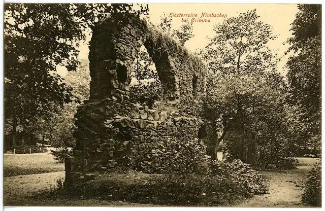 Ruínas do convento de Nimbschen, de onde ela fugiu. Cartão-postal, Brück & Sohn, 1914. CC0.