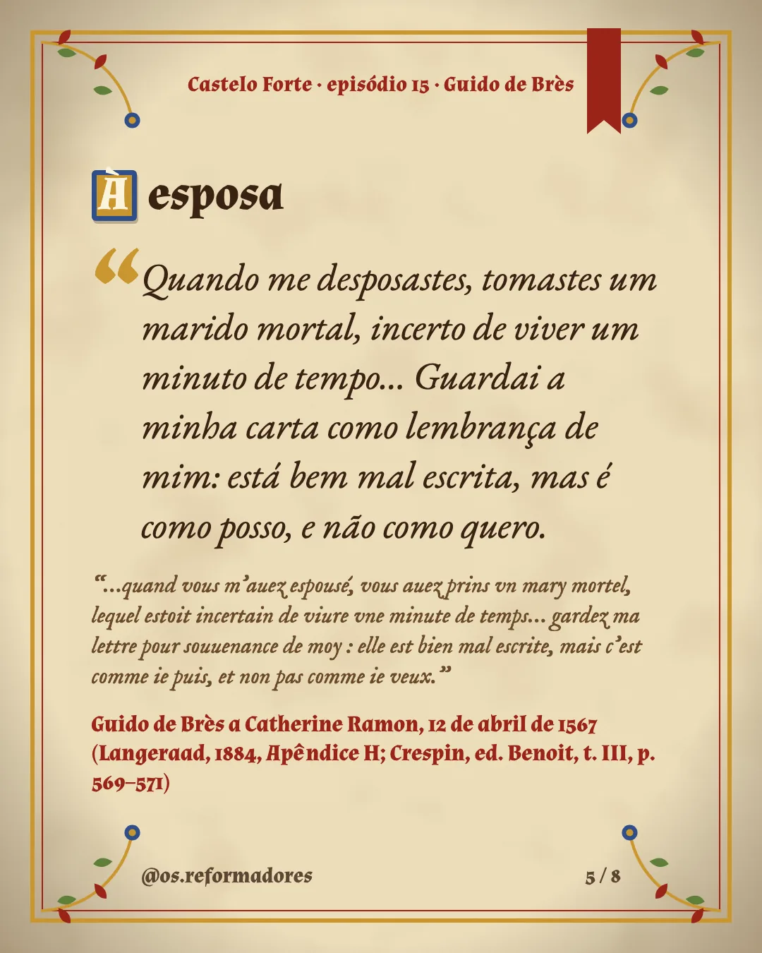 Cartão 5 do resumo de Guido de Brès