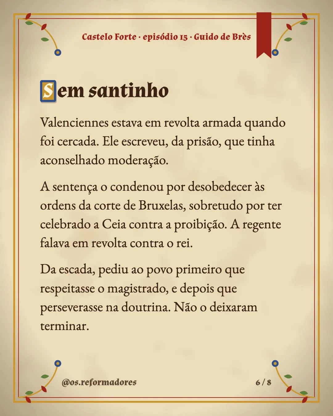 Cartão 6 do resumo de Guido de Brès