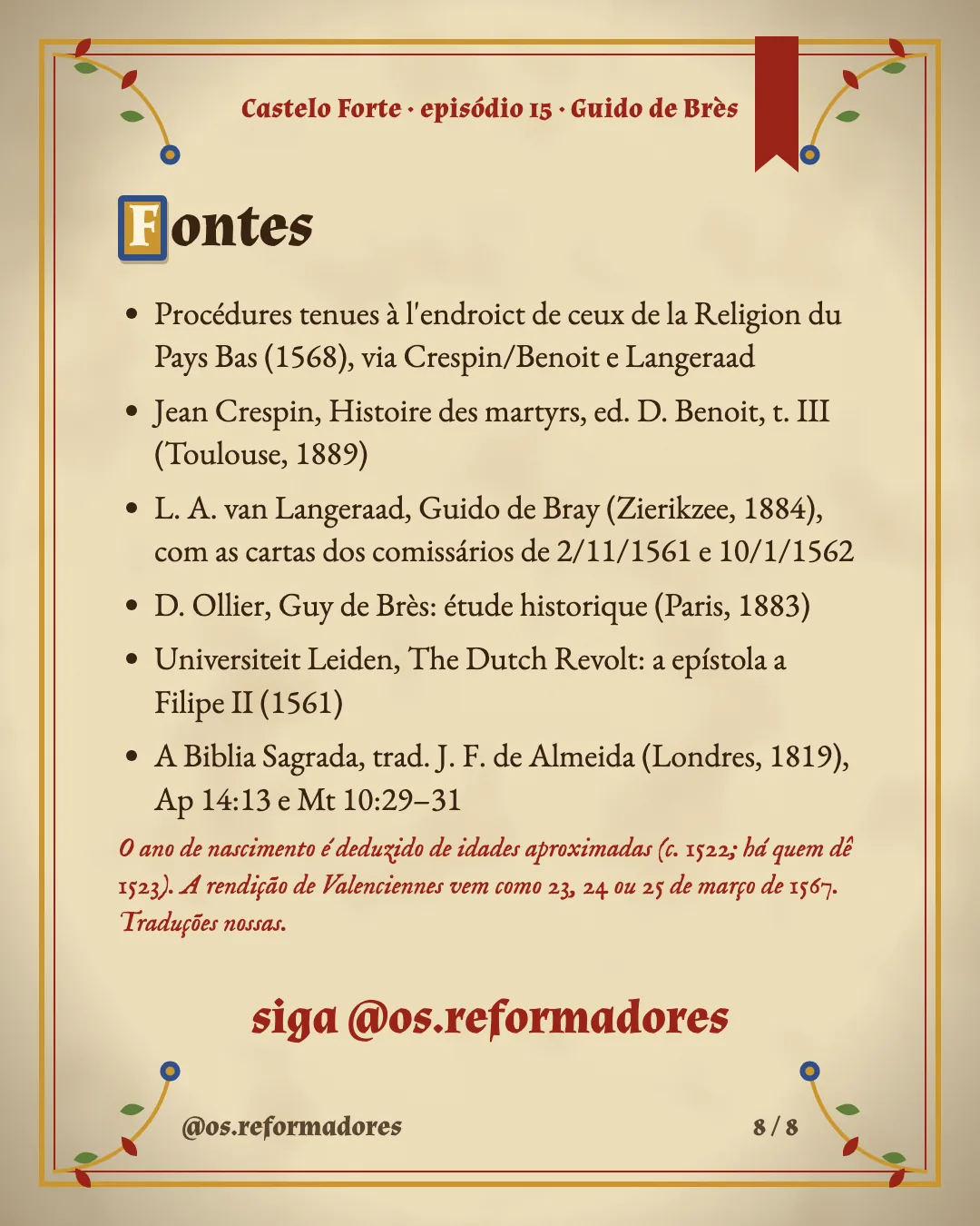 Cartão 8 do resumo de Guido de Brès