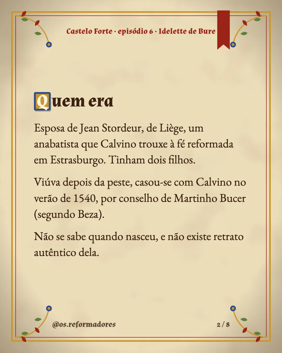 Cartão 2 do resumo de Idelette de Bure
