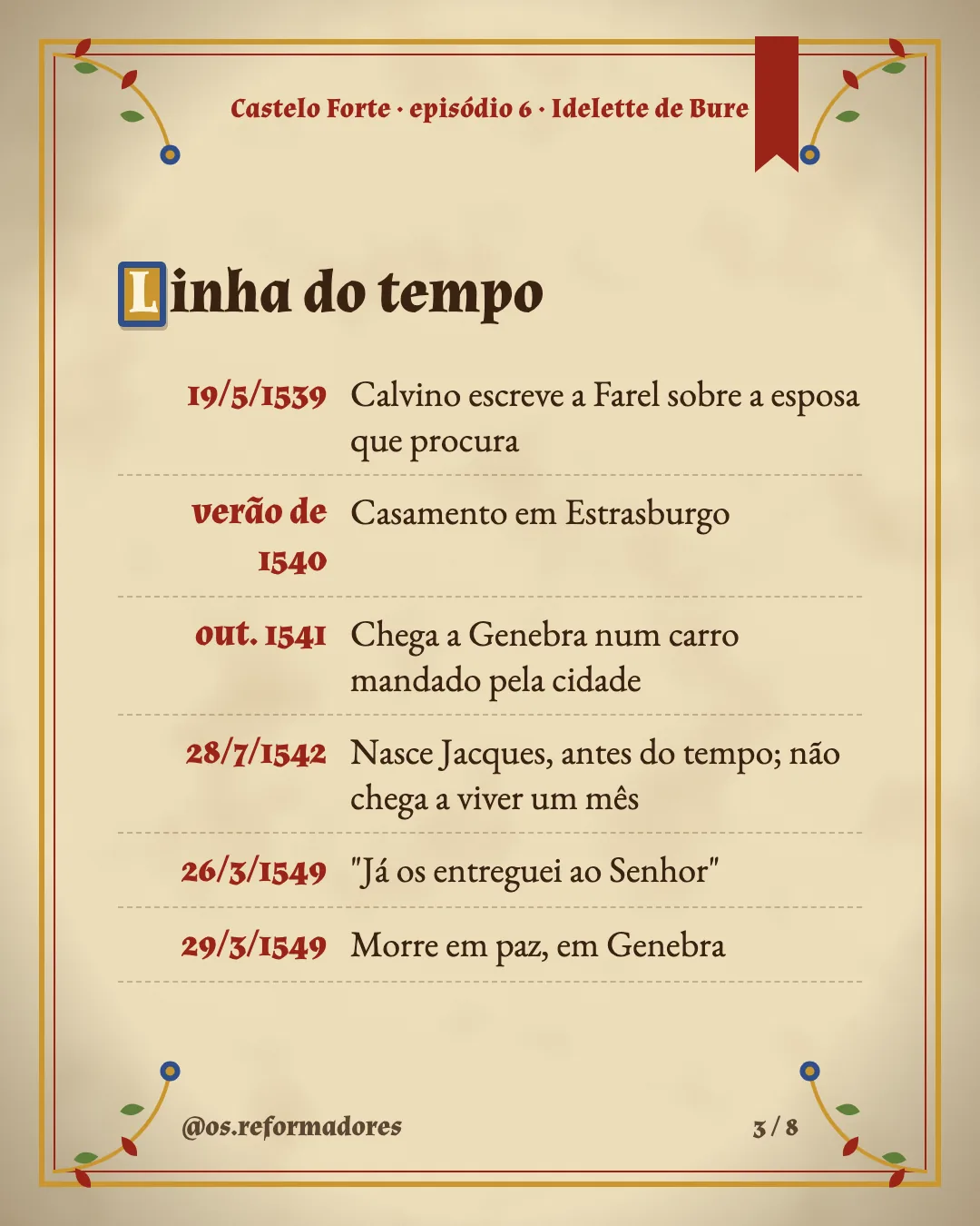 Cartão 3 do resumo de Idelette de Bure