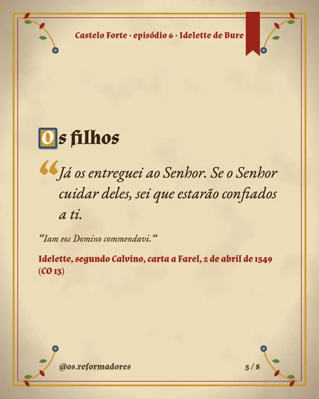 Cartão 5 do resumo de Idelette de Bure