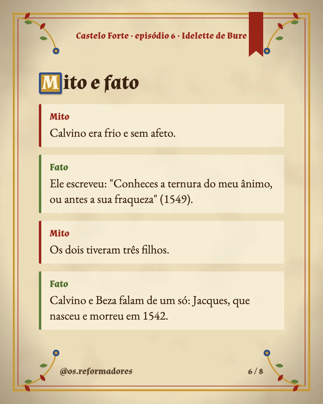 Cartão 6 do resumo de Idelette de Bure