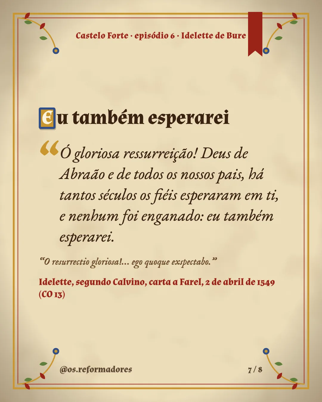 Cartão 7 do resumo de Idelette de Bure