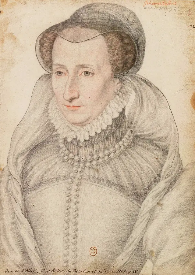 Joana d'Albret. Oficina de François Clouet, anos 1560 · BnF · Domínio público.