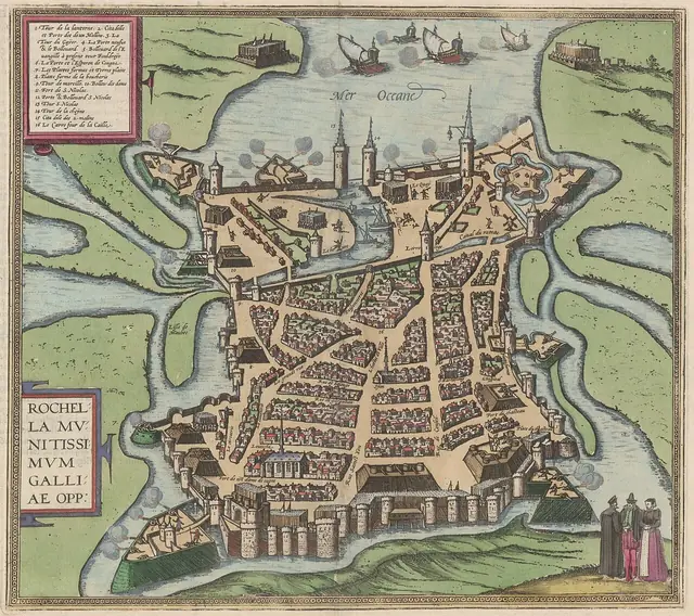 La Rochelle. Braun & Hogenberg, Civitates orbis terrarum, séc. XVI · Domínio público.