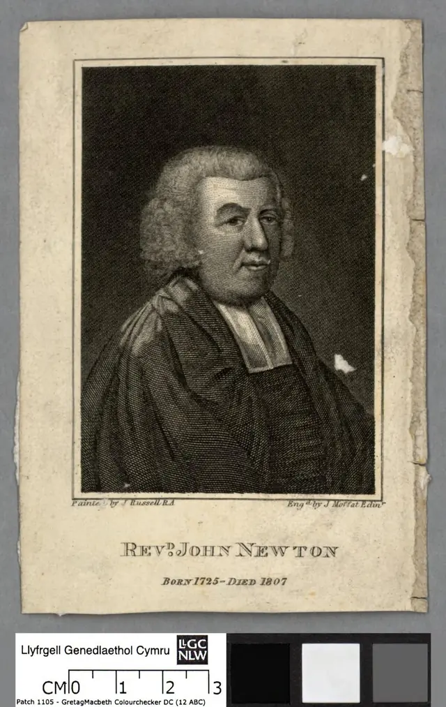 John Newton, gravura de John Moffat (sem data; traz "Died 1807") · National Library of Wales · Domínio público (`File:Portrait of John Newton (4669866).jpg`).