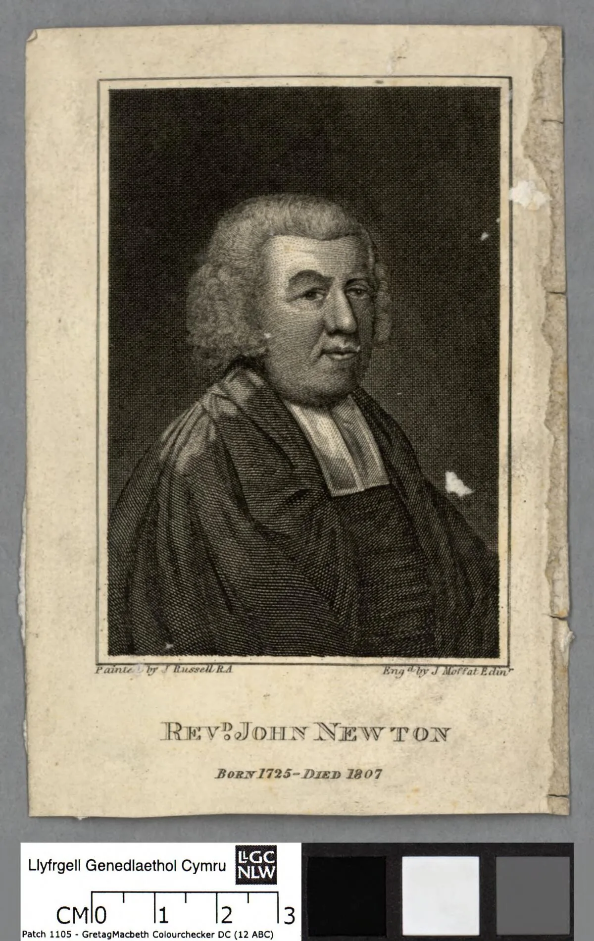 John Newton, gravura de John Moffat (sem data; traz "Died 1807") · National Library of Wales · Domínio público (`File:Portrait of John Newton (4669866).jpg`).