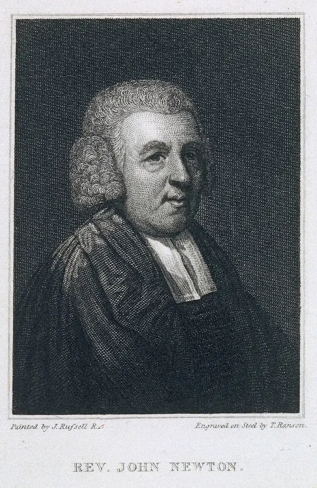 Rev. John Newton, gravura de Thomas Frazer Ranson segundo John Russell, início do séc. XIX · Royal Museums Greenwich · Domínio público (`File:Rev. John Newton RMG PU3099.tiff`).