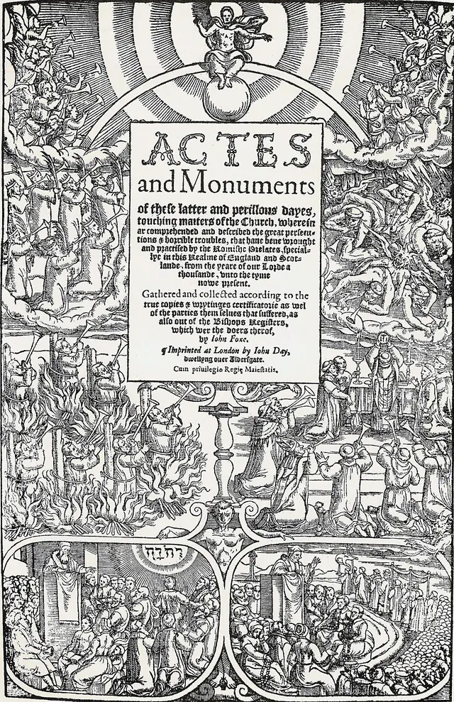 Folha de rosto de Actes and Monuments, de John Foxe. 1563 · Domínio público.