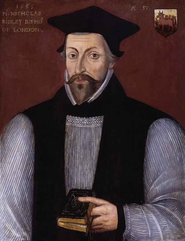 Nicholas Ridley. Pintor desconhecido, fim do séc. XVI · National Portrait Gallery · Domínio público, via Wikimedia Commons.