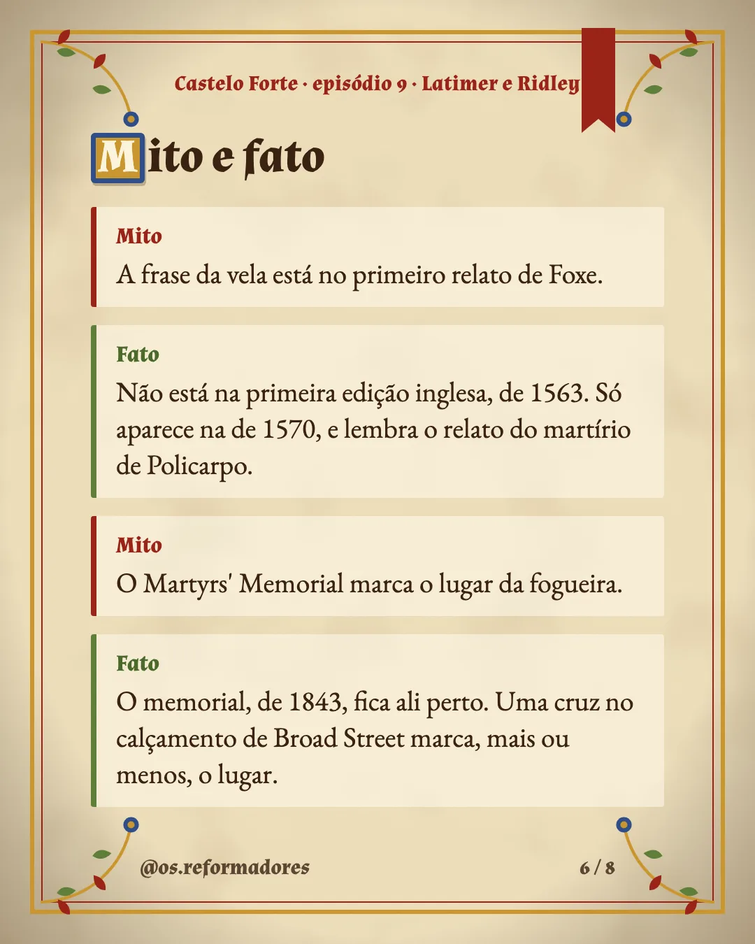 Cartão 6 do resumo de Latimer e Ridley
