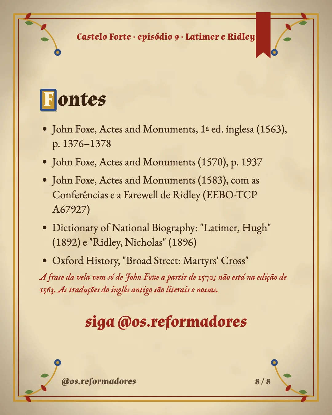Cartão 8 do resumo de Latimer e Ridley