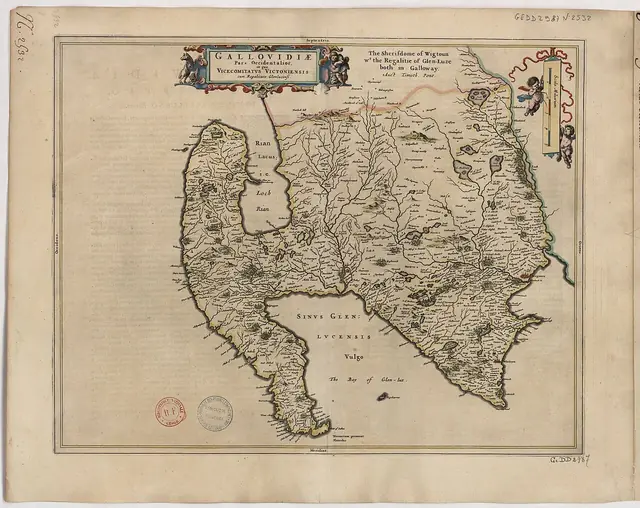 Timothy Pont e Joan Blaeu, O condado de Wigtown (Gallovidiae Pars Occidentalior), 1654 · BnF · Domínio público.