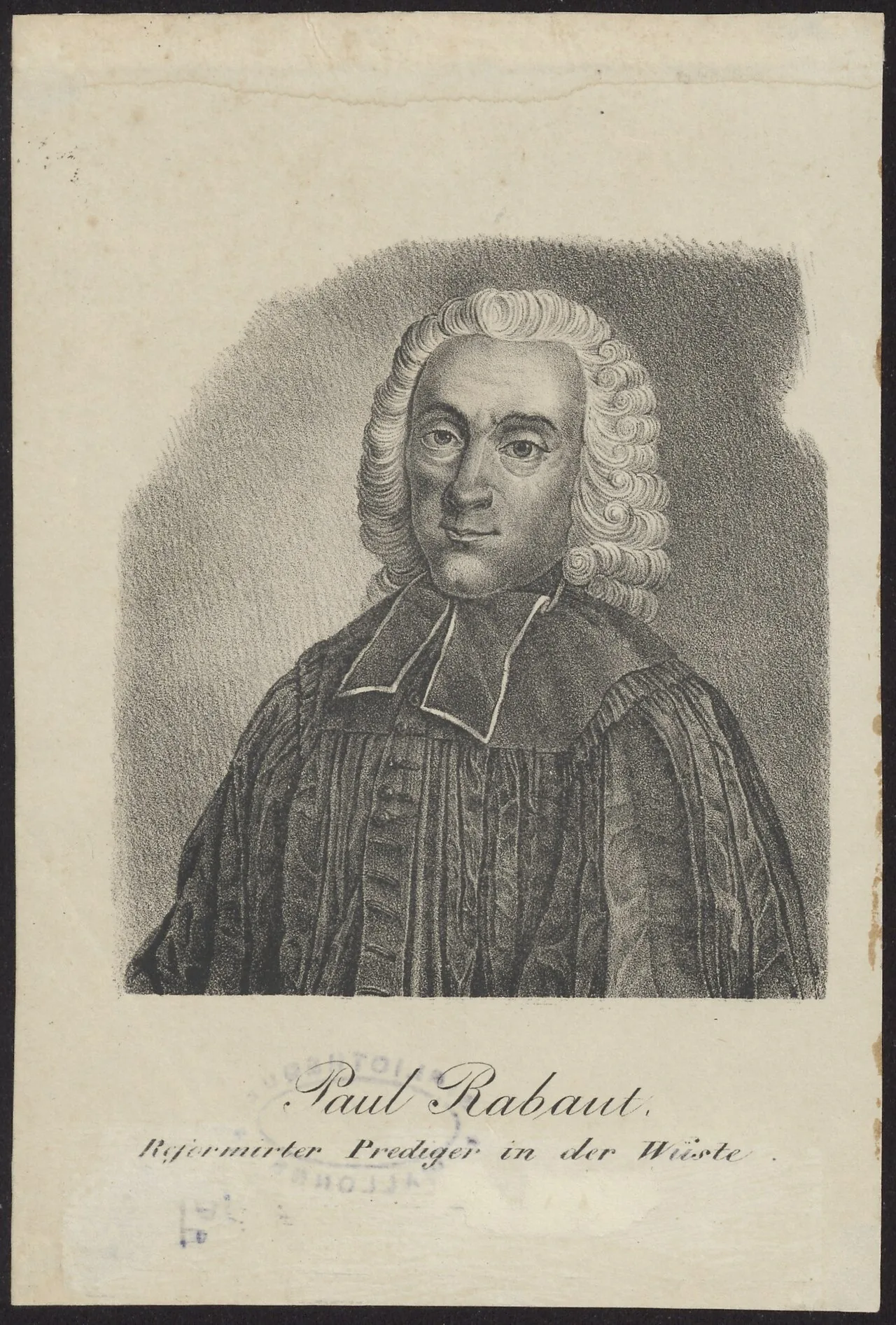 Retrato anônimo de Paul Rabaut, pastor em Nîmes · Universiteitsbibliotheek Leiden · Domínio público (`File:Portrait of Paul Rabaut, minister BWB 240.tiff`).