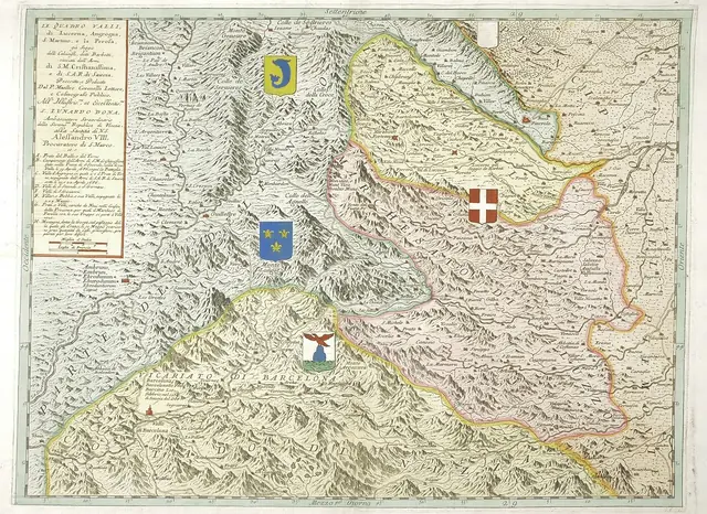 Os vales de Luserna, Angrogna, San Martino e Perosa. V. M. Coronelli, 1694. Domínio público.