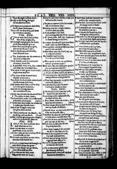 The Psalms of David in Meeter, Edimburgo, Evan Tyler, 1650: a página do Salmo 31 (sig. C2; exemplar da Bodleian, via EEBO e Internet Archive) · Domínio público.