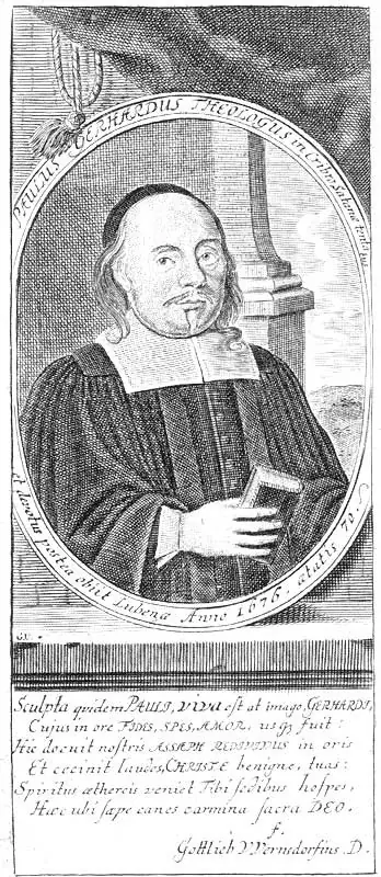 Gravura assinada G. U., Paul Gerhardt · Domínio público (o Commons diz "séc. XVII"; a Hymnology Archive a atribui a Gabriel Uhlich, para a edição de Feustking, 1707/1717).