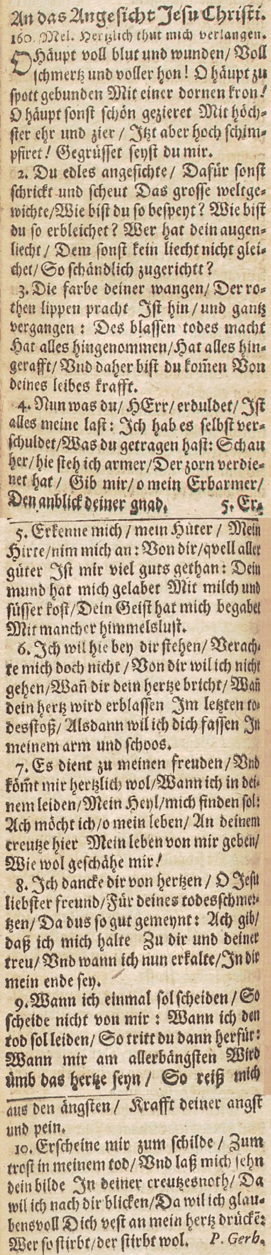 O Haupt voll Blut und Wunden, Praxis pietatis melica, 1660 · Domínio público.