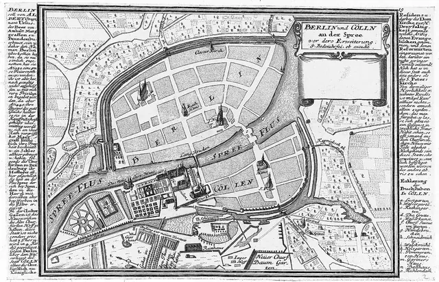 Johann Gregor Memhardt, Berlim e Cölln, 1652 (cópia de G. Bodenehr, 1720) · Domínio público.