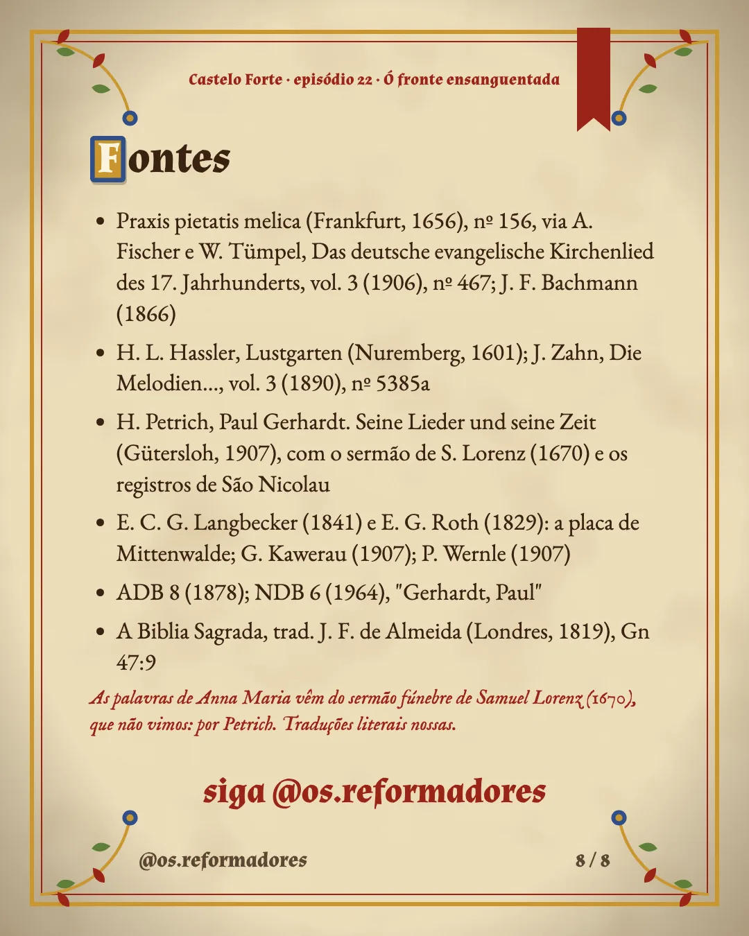 Cartão 8 do resumo de Ó fronte ensanguentada