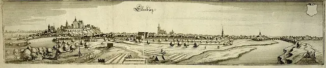 Matthäus Merian, Eilenburg, gravura, c. 1650 · Domínio público.