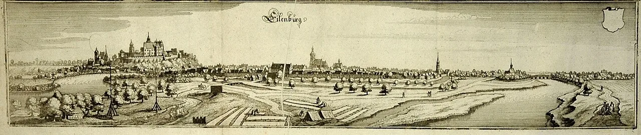 Matthäus Merian, Eilenburg, gravura, c. 1650 · Domínio público.
