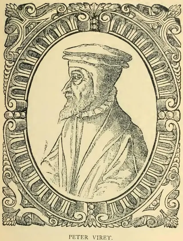 Pierre Viret, a quem Navihères serviu em Lausanne. Beza, Icones, 1580 (fac-símile de 1906) · Domínio público.