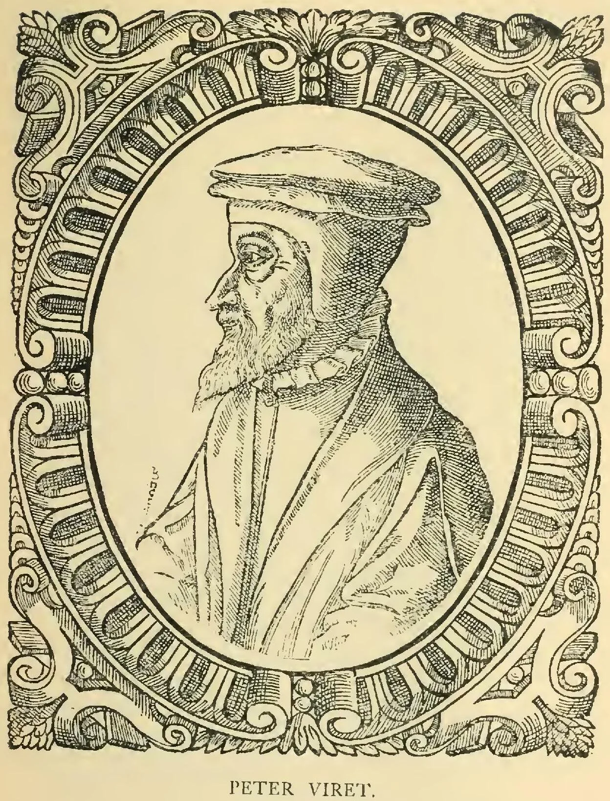 Pierre Viret, a quem Navihères serviu em Lausanne. Beza, Icones, 1580 (fac-símile de 1906) · Domínio público.