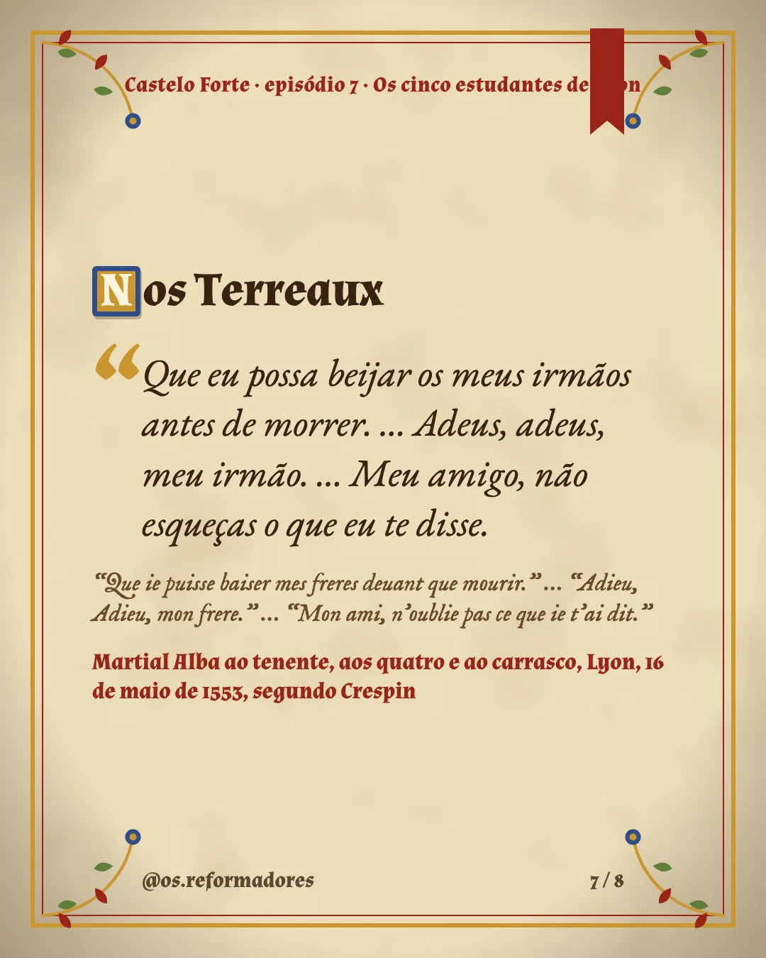 Cartão 7 do resumo de Os cinco estudantes de Lyon