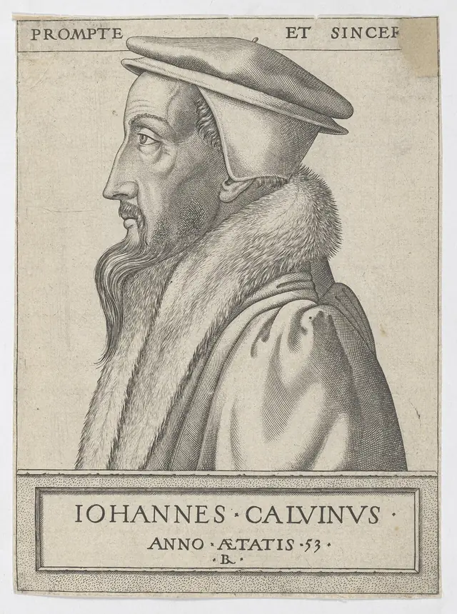 João Calvino. René Boyvin, gravura, 1562 · Bibliothèque de Genève · Domínio público.