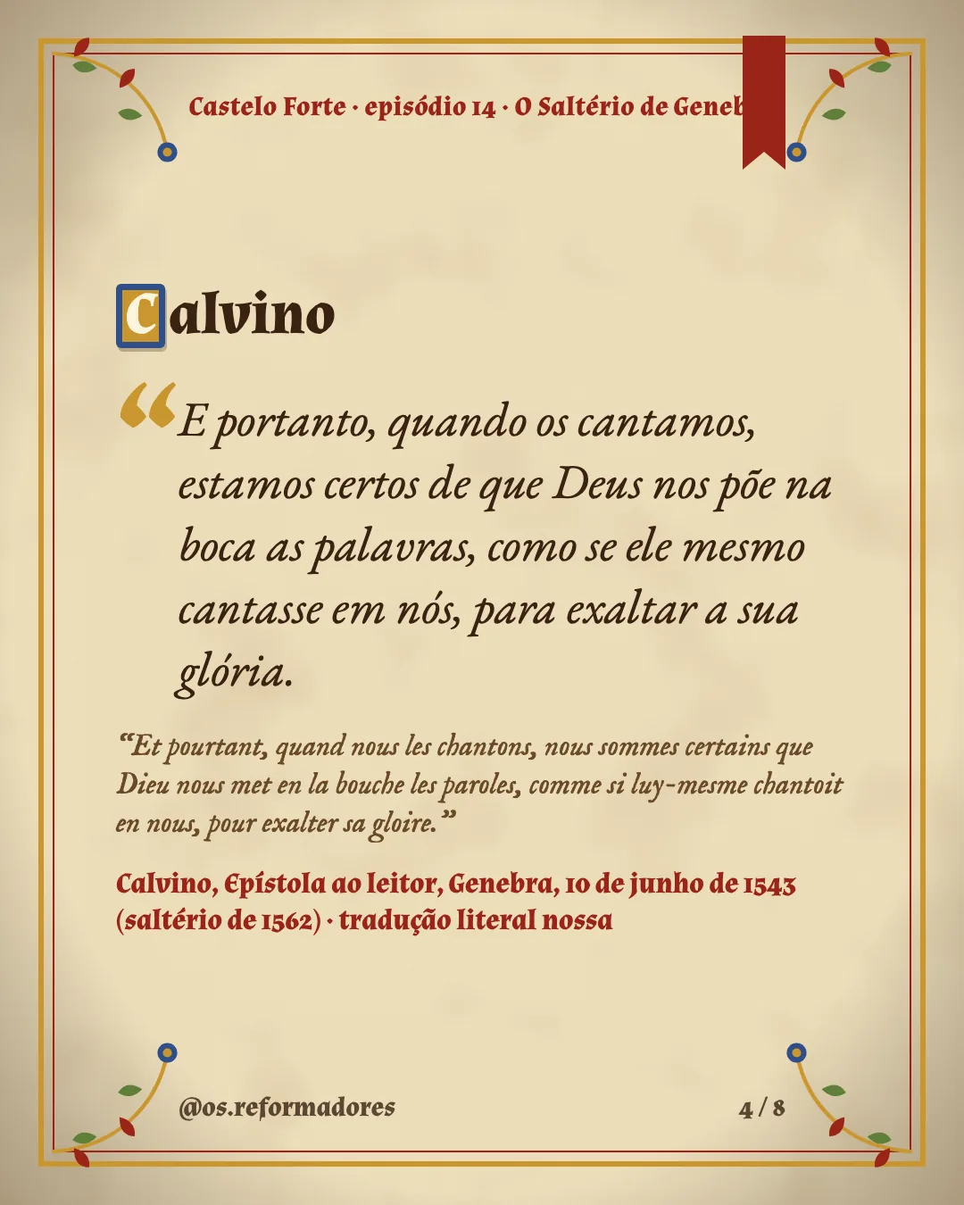 Cartão 4 do resumo de O Saltério de Genebra