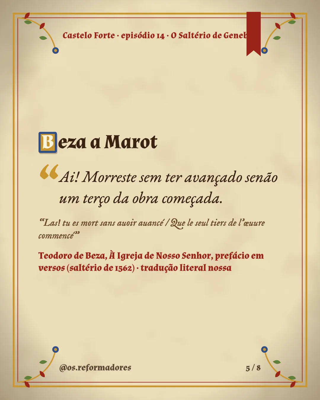 Cartão 5 do resumo de O Saltério de Genebra