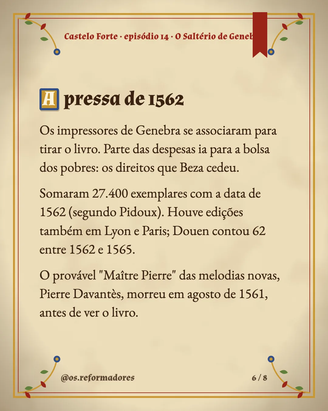 Cartão 6 do resumo de O Saltério de Genebra