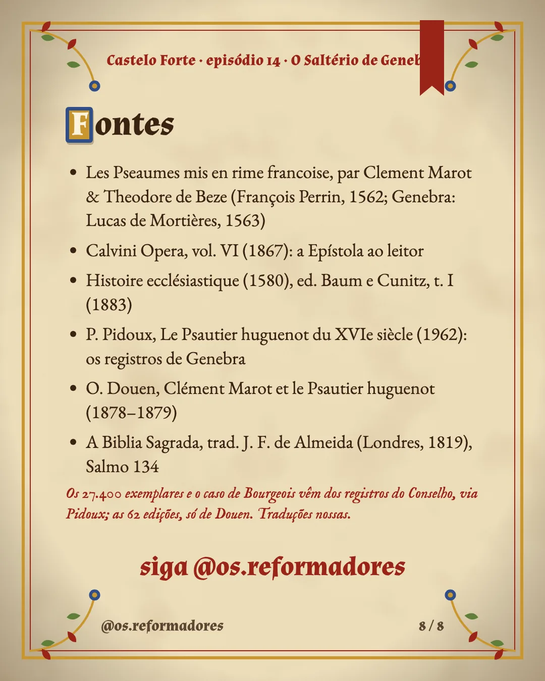 Cartão 8 do resumo de O Saltério de Genebra