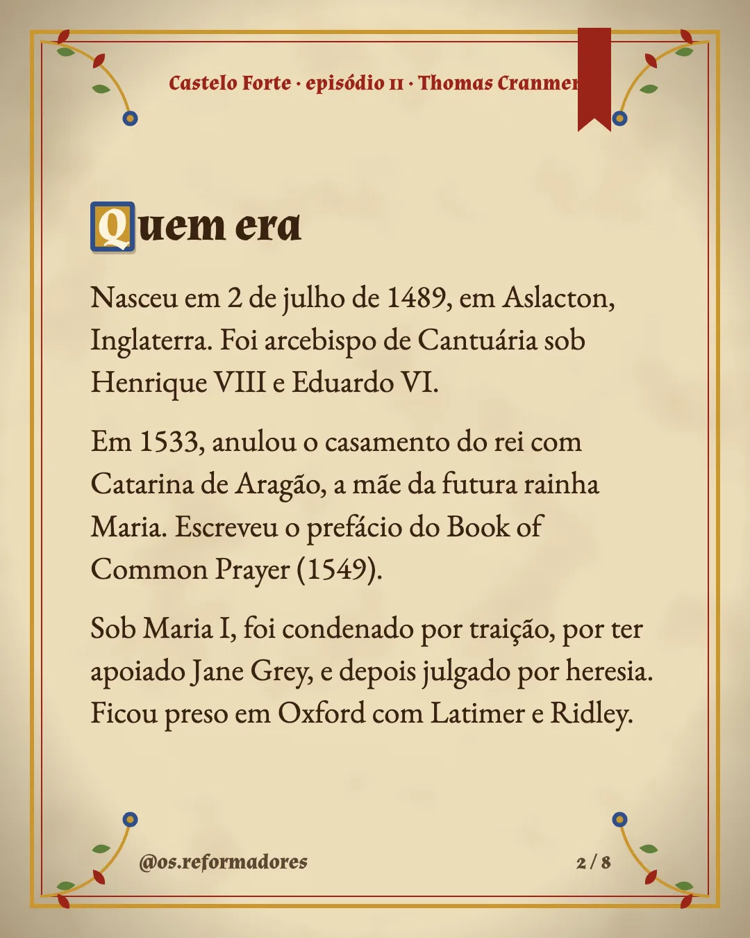 Cartão 2 do resumo de Thomas Cranmer
