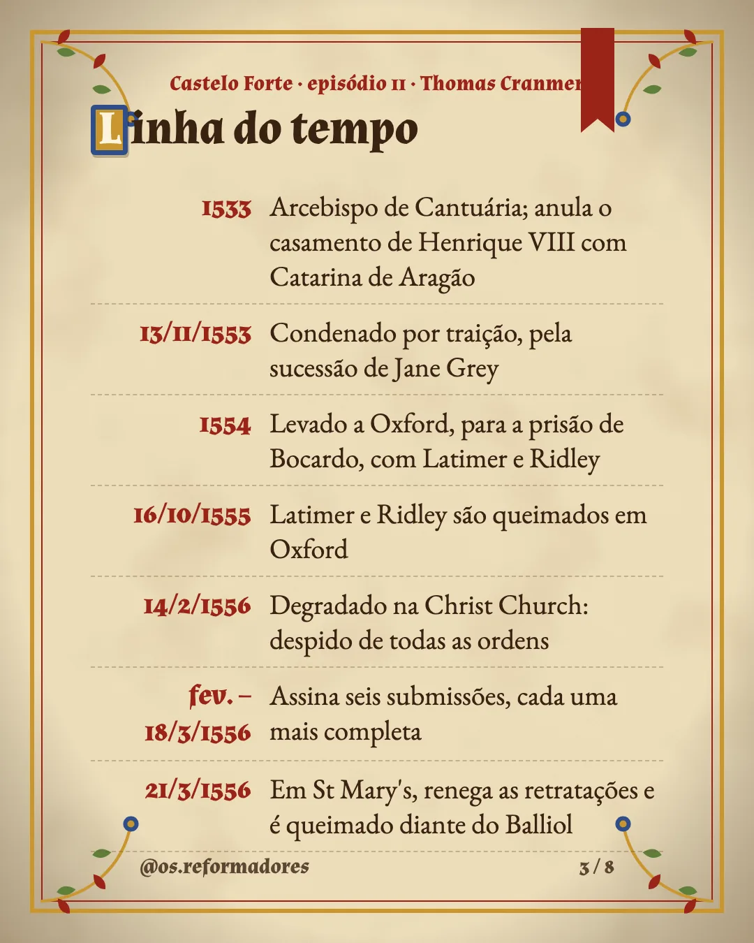 Cartão 3 do resumo de Thomas Cranmer