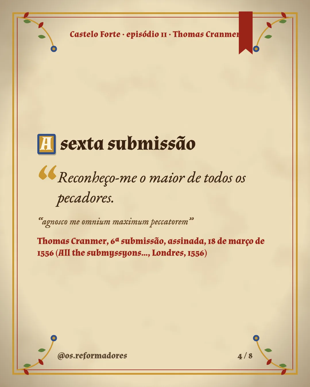 Cartão 4 do resumo de Thomas Cranmer