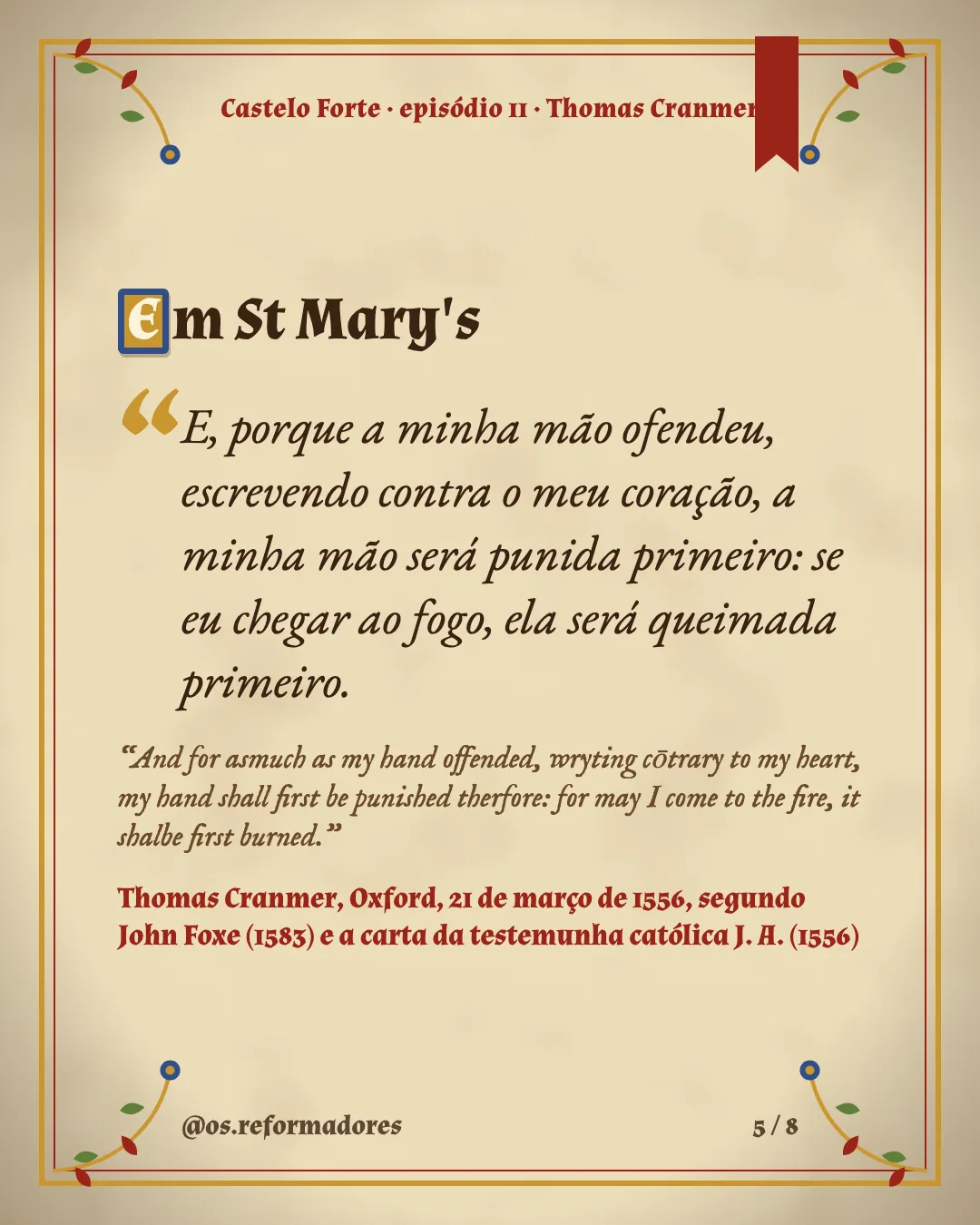 Cartão 5 do resumo de Thomas Cranmer