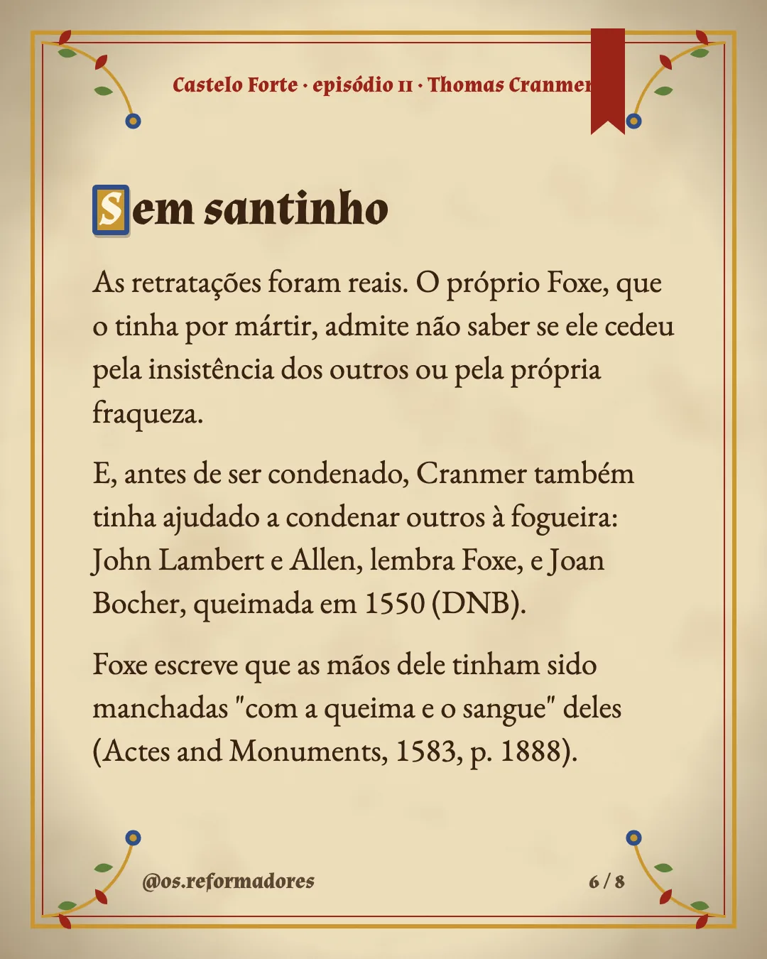 Cartão 6 do resumo de Thomas Cranmer