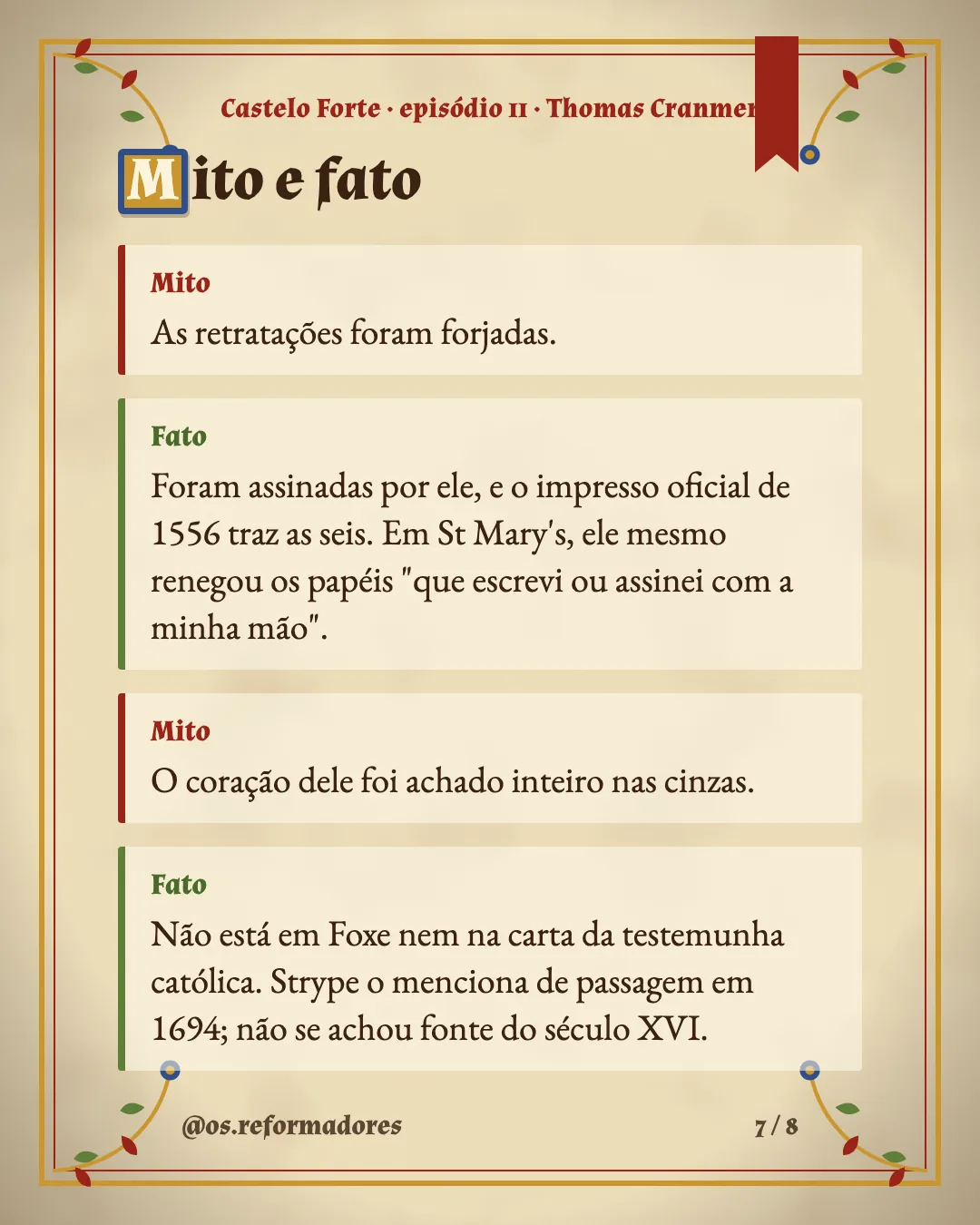 Cartão 7 do resumo de Thomas Cranmer